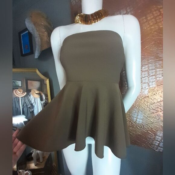 Zara Strapless Mocha Brown Peplum Top - Picture 1 of 11
